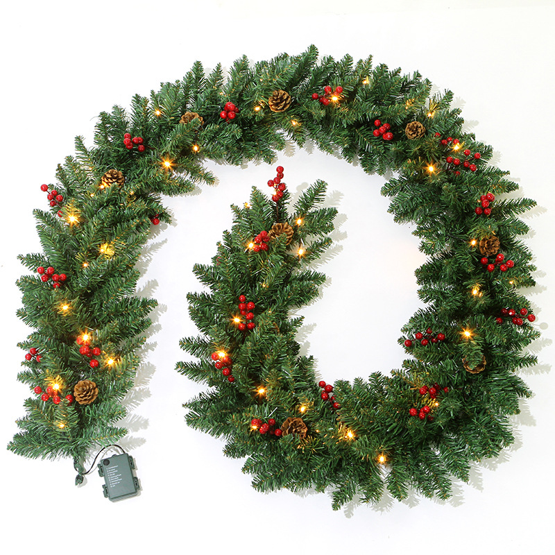 2.7-meter red berry rattan Christmas decoration PVC Christmas rattan with lights and battery box