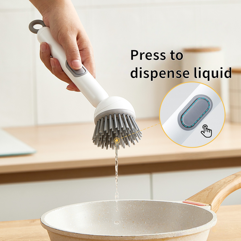 Long-handled cleaning brush, press to dispense liquid, convenient and easy to use.