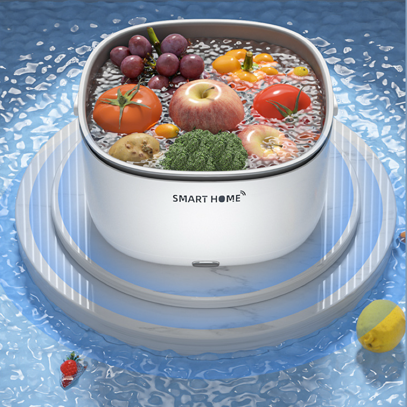 Ultrasonic Vegetable Washing Basket, deep cleans food residues, portable drain basket.