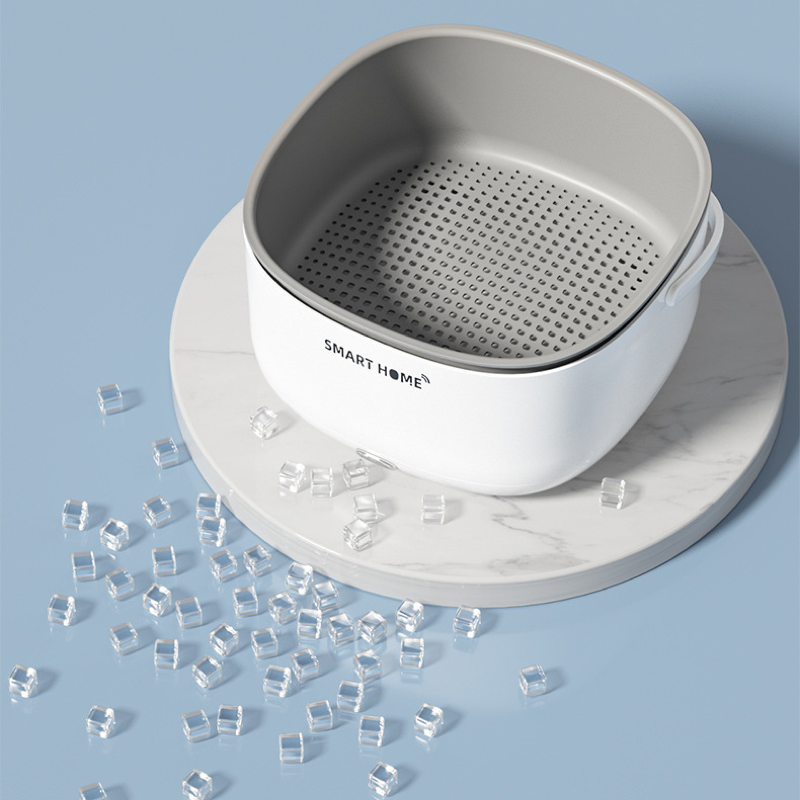 Ultrasonic Vegetable Washing Basket, deep cleans food residues, portable drain basket.