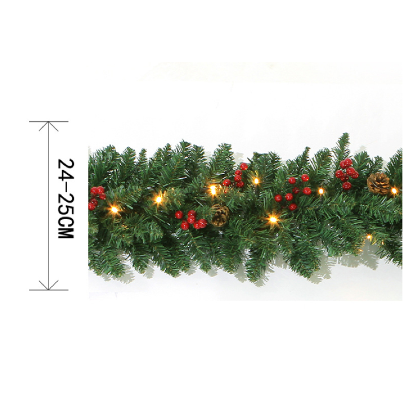 2.7-meter red berry rattan Christmas decoration PVC Christmas rattan with lights and battery box