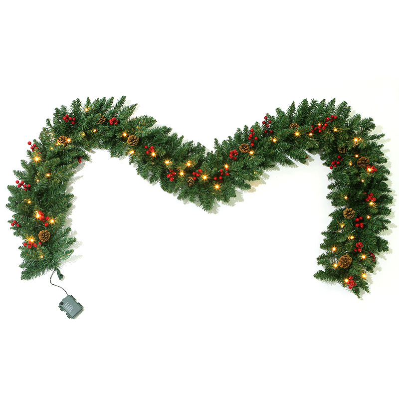 2.7-meter red berry rattan Christmas decoration PVC Christmas rattan with lights and battery box